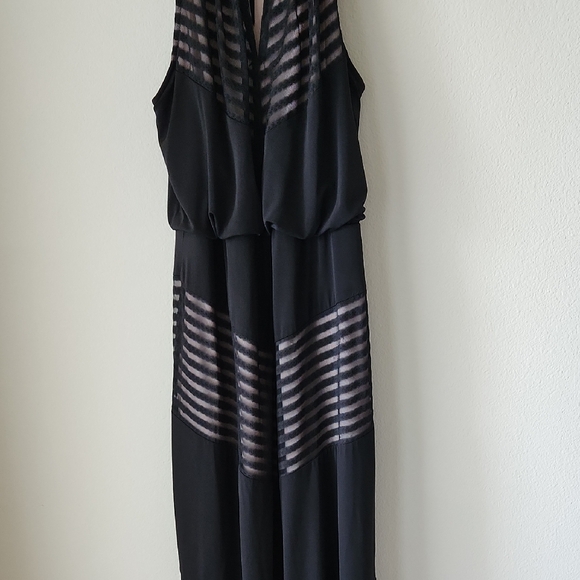 London Times Betsy Knit Black Chevron Ilusión Halter Keyhole Lined Maxi Dress - Picture 4 of 15